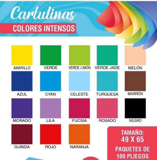 Cartulina escolar 50cm x 65cm x 25 unidades