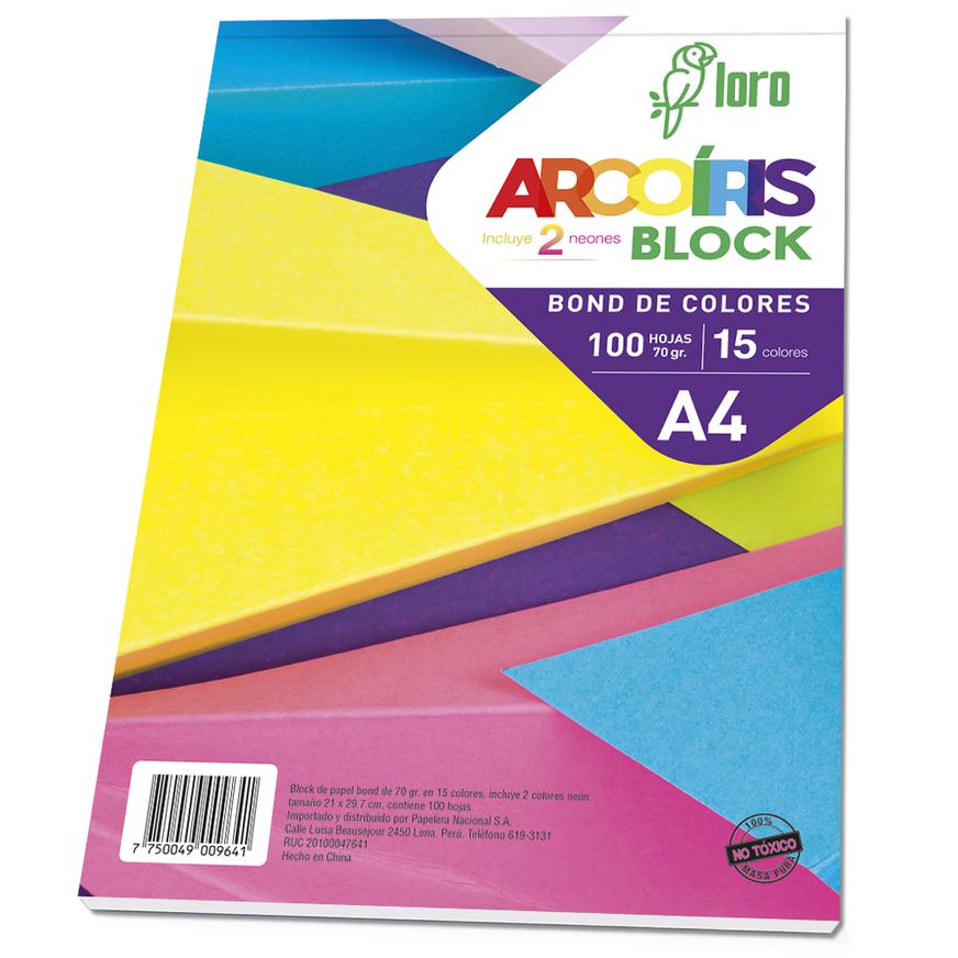 Block Arco Iris Loro A4 12 Colores X 100 Hojas