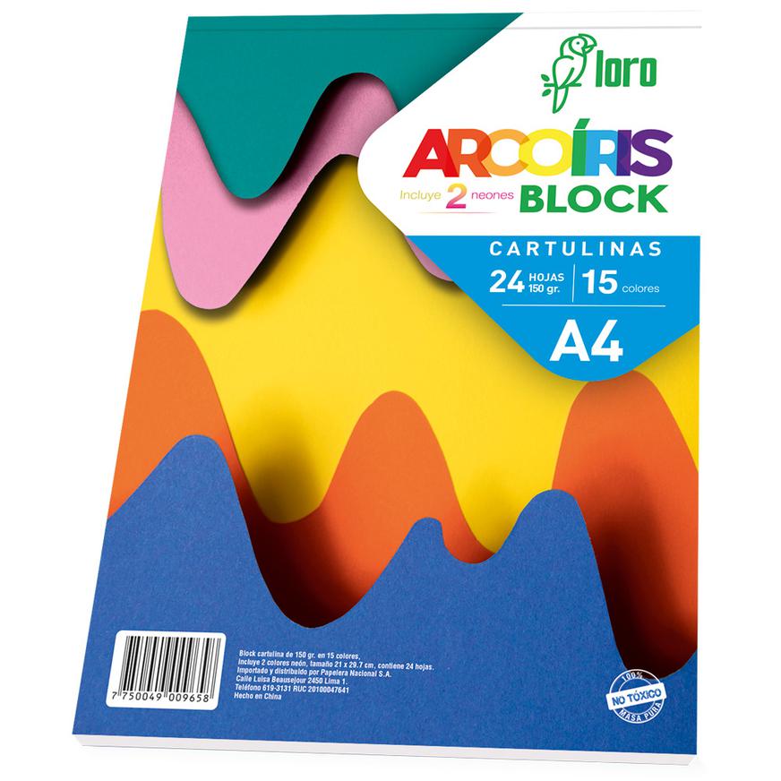 Block Cartulina Loro A4 12 Colores X 24 Hojas