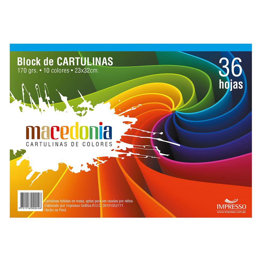Block Cartulina De Colores Macedonia 23 X 32 Cm 170 G 36 Hojas