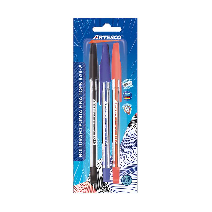 BolÃ­grafo Artesco Tops 505F Punta Fina X 3 Und