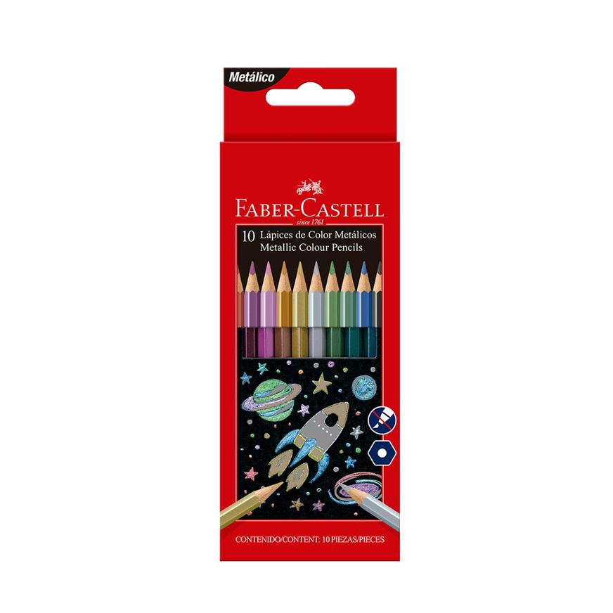 Colores Largos Faber Castell Hexagonal MetÃƒÂ¡licos X 10 Und