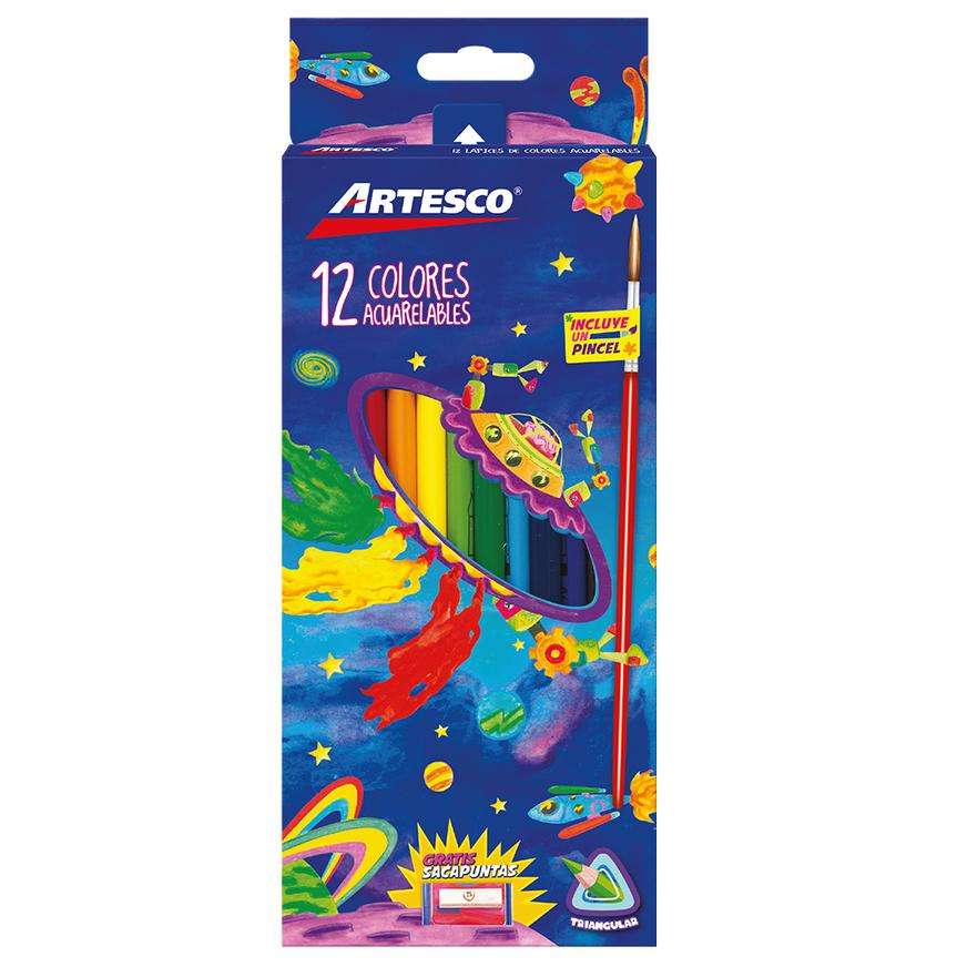 Colores Largos Acuarelables Artesco Pincel Sacapunta X 12 Und Imagen principal del producto