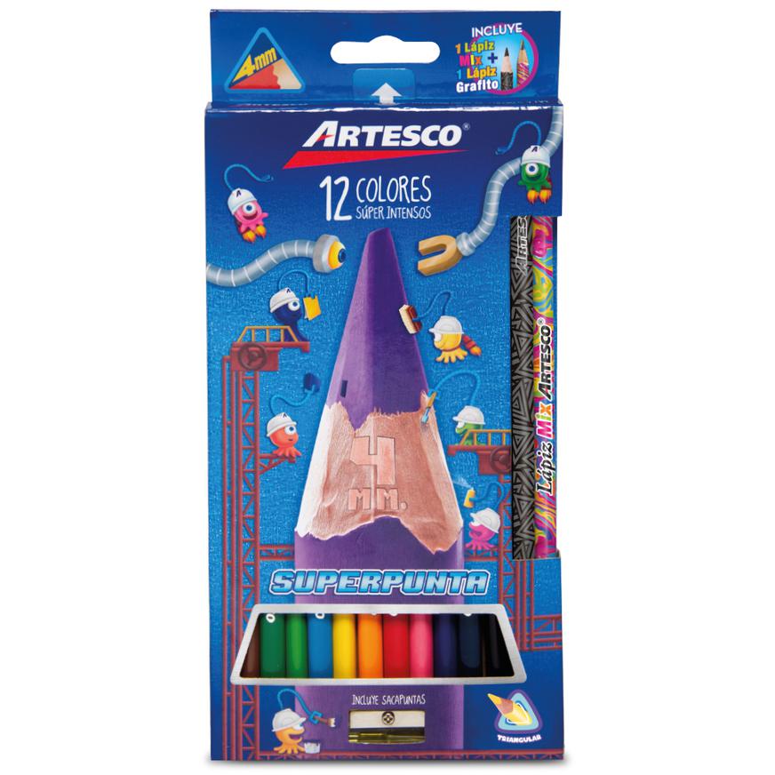 Colores Largos Artesco Triangulares Superpunta LÃƒÂ¡pices Sacapuntas X 12 Und Imagen principal del producto