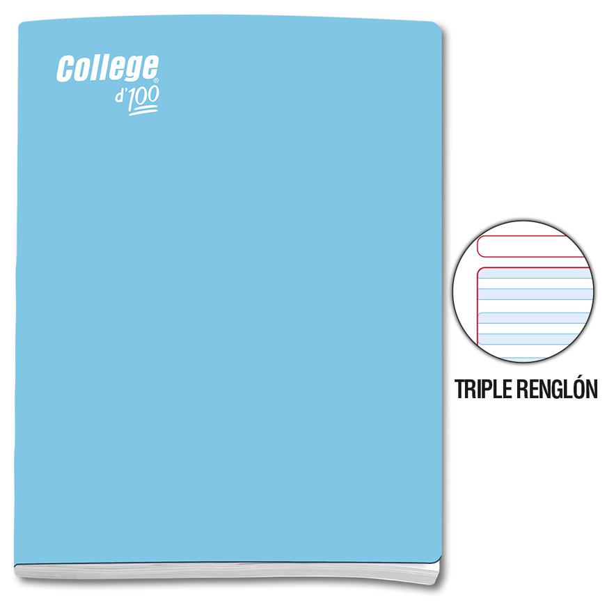Cuaderno Triple RenglÃƒÂ³n Con Sombra Deluxe College A4 Celeste 100 Hojas Imagen principal del producto