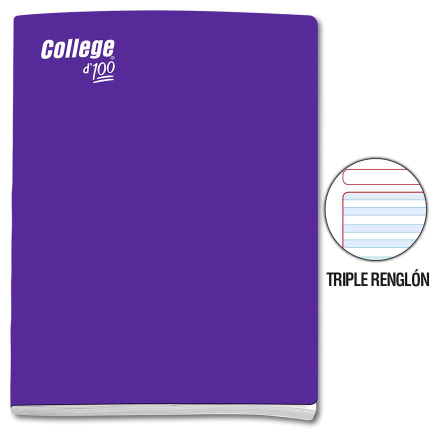 Cuaderno Triple RenglÃƒÂ³n Con Sombra Deluxe College A4 Morado 100 Hojas Imagen principal del producto