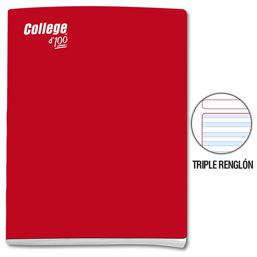 Cuaderno Triple RenglÃƒÂ³n Con Sombra Deluxe College A4 Rojo 100 Hojas Imagen principal del producto