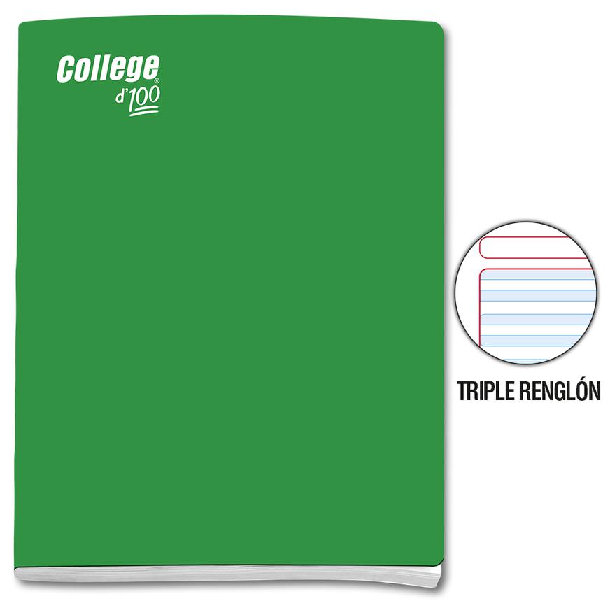 Cuaderno Triple RenglÃ³n Con Sombra Deluxe College A4 Verde 100 Hojas