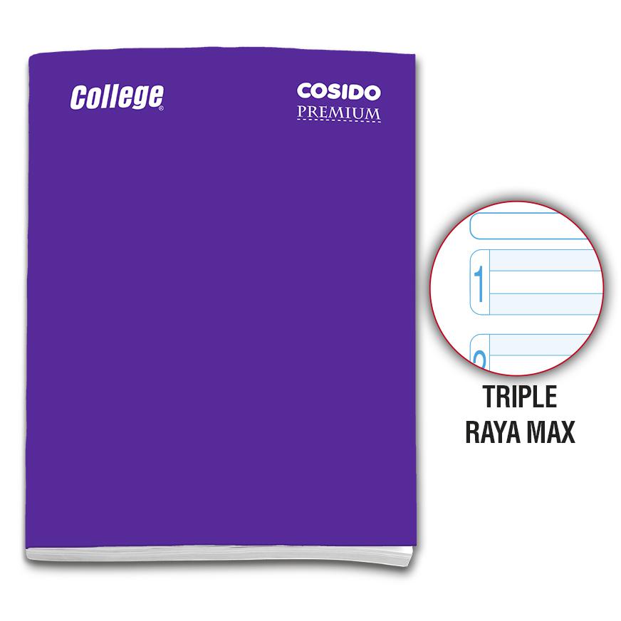 Cuaderno Triple Raya Deluxe College Max Cosido Morado 80 Hojas
