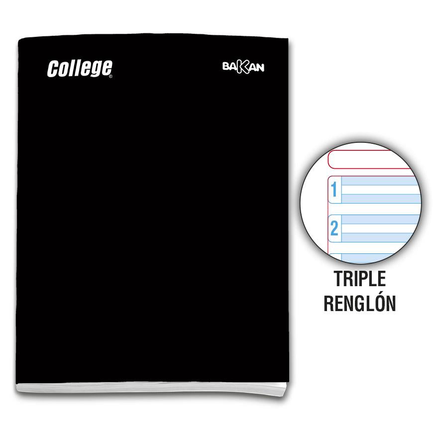 Cuaderno Triple RenglÃƒÂ³n Deluxe College Bakan A4 Negro 80 Hojas