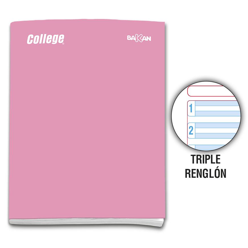 Cuaderno Triple RenglÃƒÂ³n Deluxe College Bakan A4 Rosado 80 Hojas