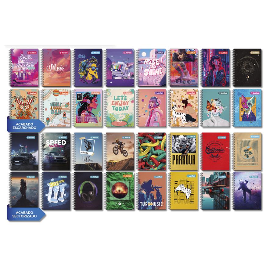 Cuaderno Cuadriculado Anillado Justus A5 Tapa Dura Surtido 160 Hojas
