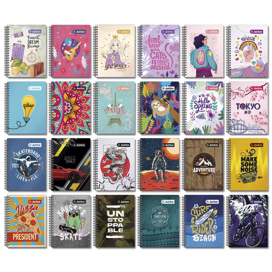 Cuaderno Cuadriculado Anillado Justus A5 Tapa Dura Surtido 160 Hojas