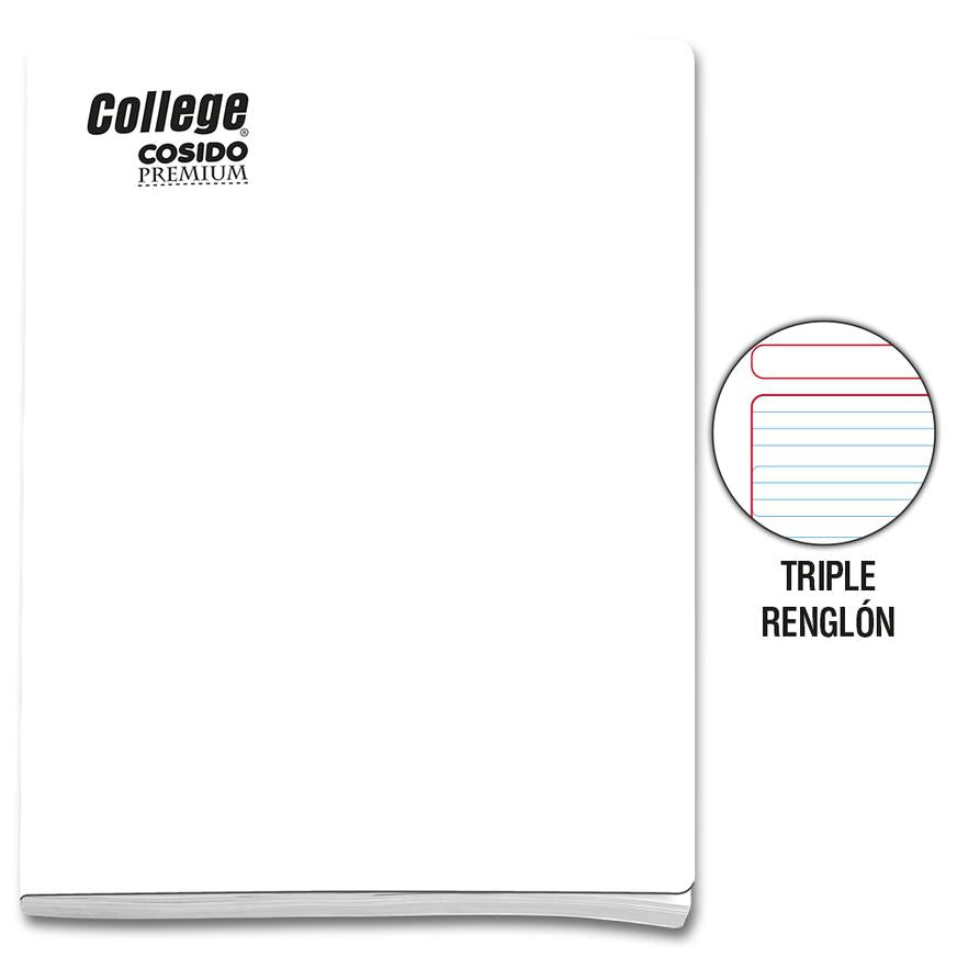 Cuaderno Triple RenglÃ³n Deluxe College Cosido Blanco 80 Hojas Imagen principal del producto