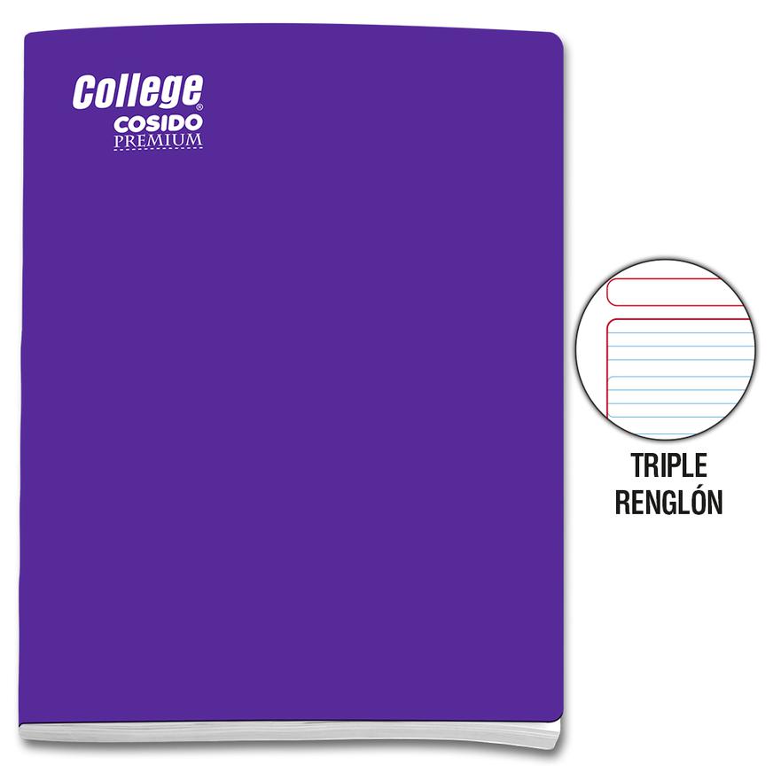 Cuaderno Triple RenglÃ³n Deluxe College Cosido Morado 80 Hojas Imagen principal del producto