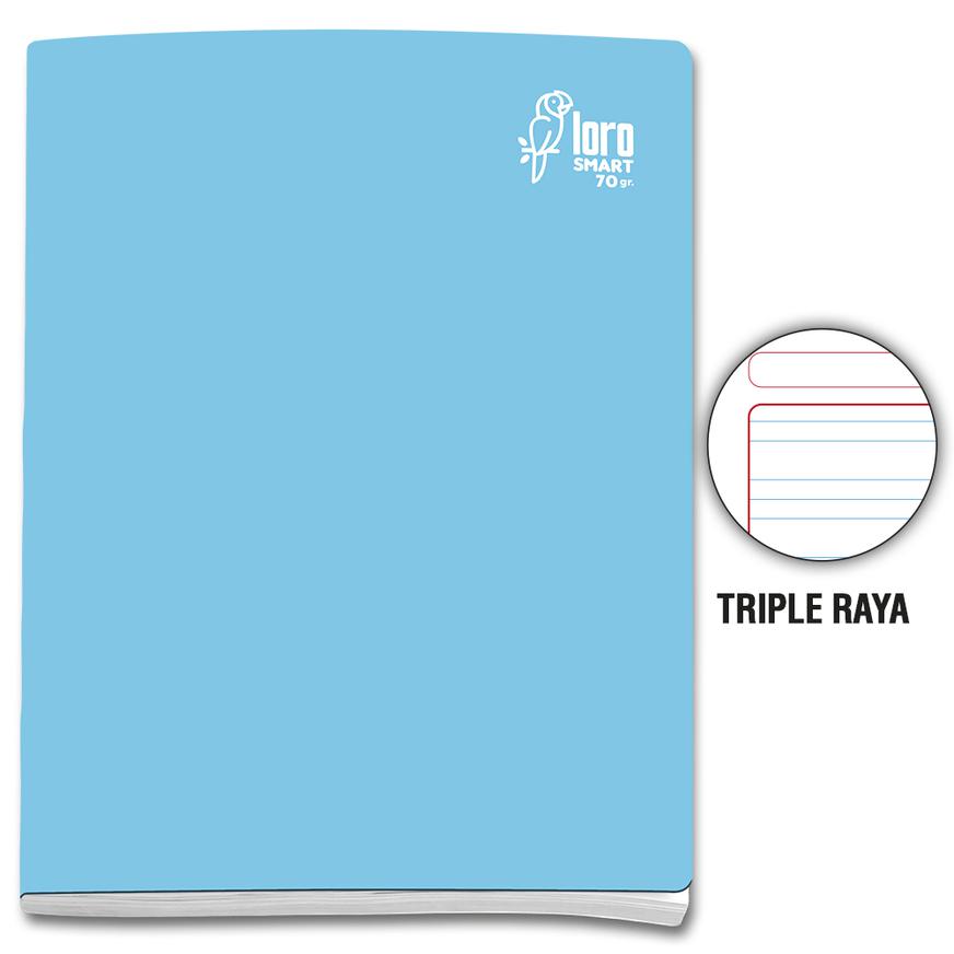 Cuaderno Triple Raya Deluxe Loro A4 Celeste 80 Hojas