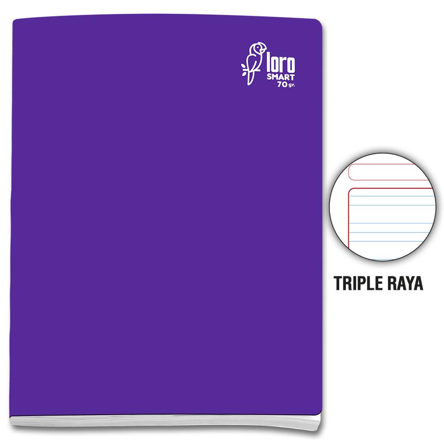 Cuaderno Triple Raya Deluxe Loro A4 Morado 80 Hojas