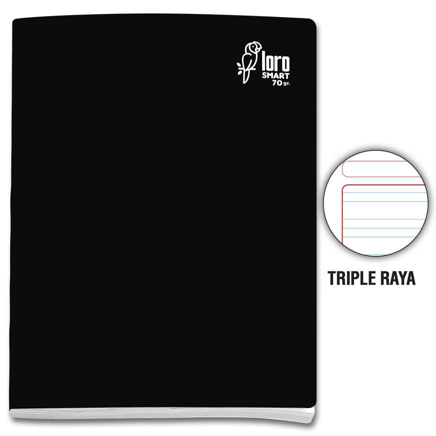 Cuaderno Triple Raya Deluxe Loro A4 Negro 80 Hojas