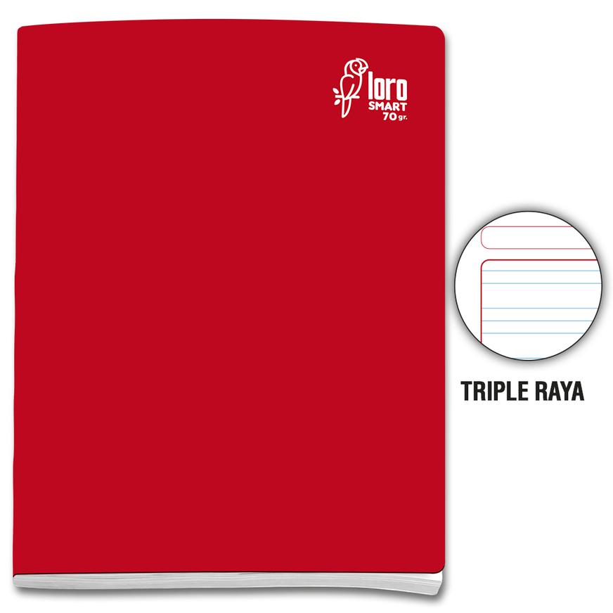 Cuaderno Triple Raya Deluxe Loro A4 Rojo 80 Hojas