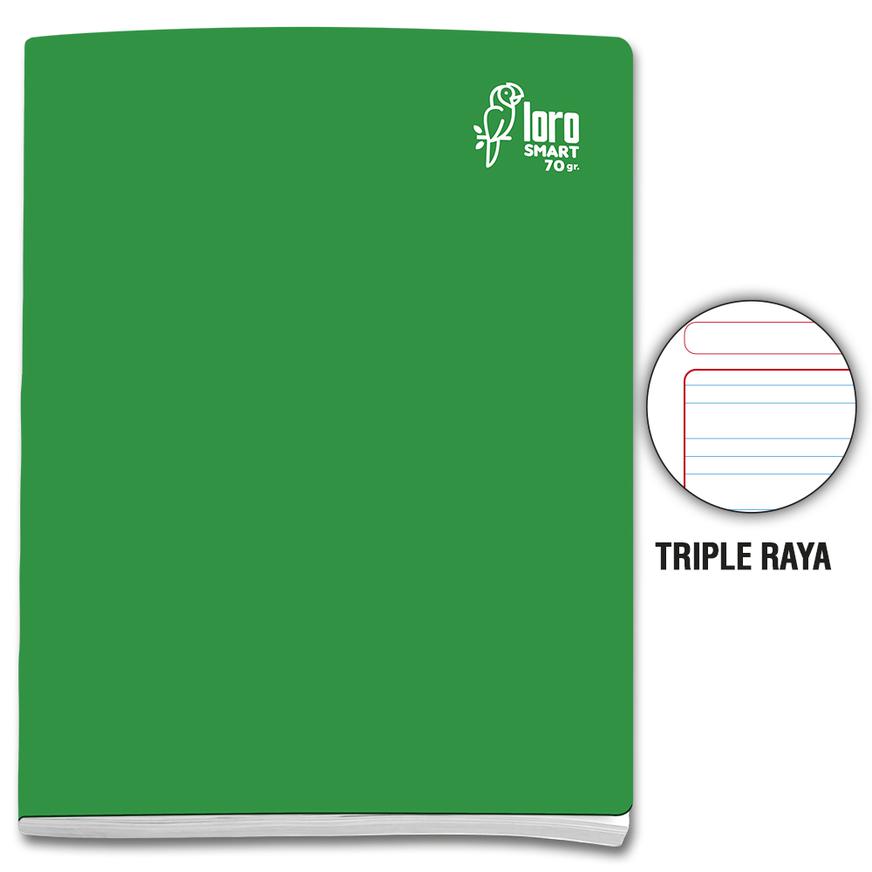 Cuaderno Triple Raya Deluxe Loro A4 Verde 80 Hojas