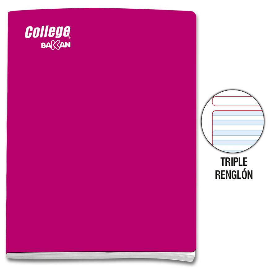 Cuaderno Triple RenglÃƒÂ³n Deluxe College Bakan A4 Fucsia 80 Hojas