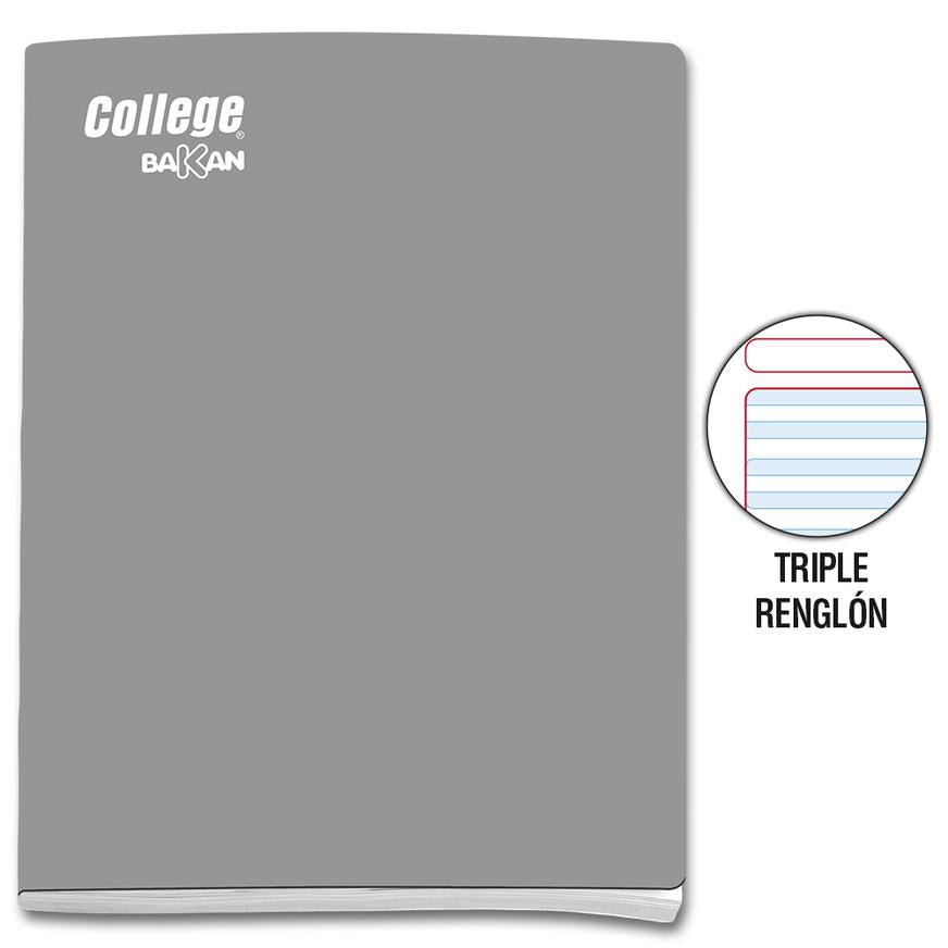 Cuaderno Triple RenglÃƒÂ³n Deluxe College Bakan A4 Plomo 80 Hojas