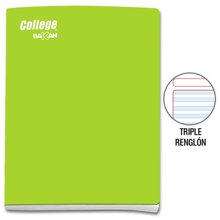 Cuaderno Triple RenglÃƒÂ³n Deluxe College Bakan A4 Verde LimÃƒÂ³n 80 Hojas Imagen principal del producto
