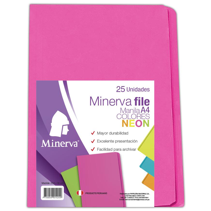 File Manila Minerva A4 Colores NeÃƒÂ³n Paquete X 25 Und Surtido