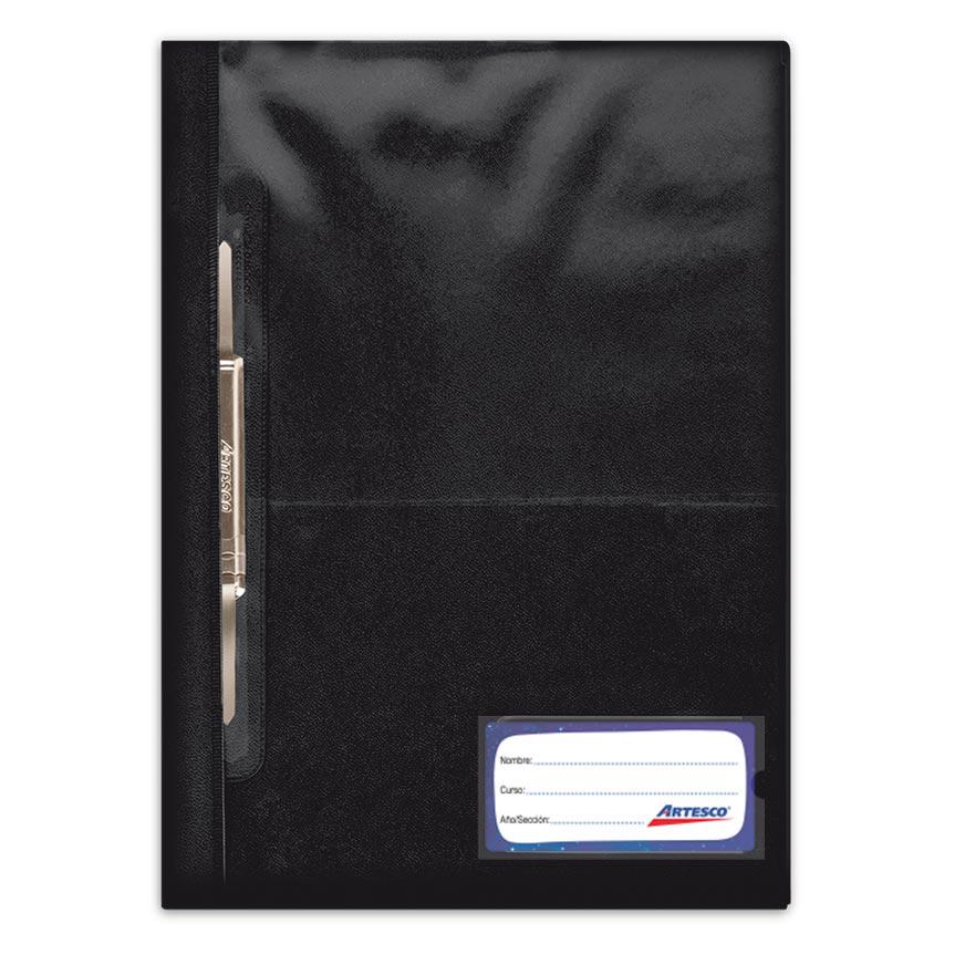 Folder Artesco Oficio Negro Tapa Transparente Con Fastener
