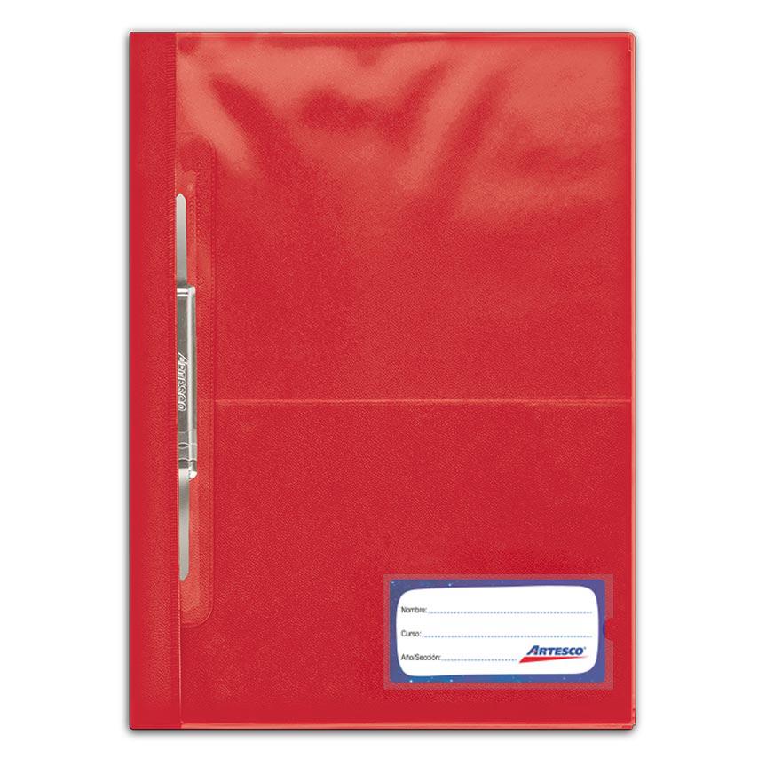 Folder Artesco Oficio Rojo Tapa Transparente Con Fastener