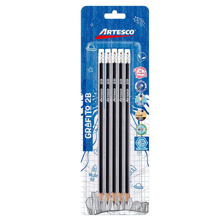 LÃ¡piz 2B Grafito Artesco Con Borrador BlÃ­ster X 5 Und Imagen principal del producto