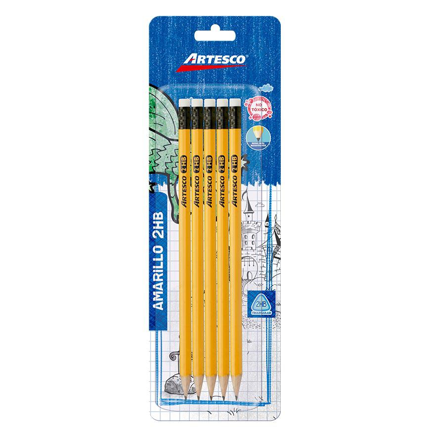 LÃƒÂ¡piz 2Hb Amarillo Artesco Con Borrador BlÃƒÂ­ster X 5 Und