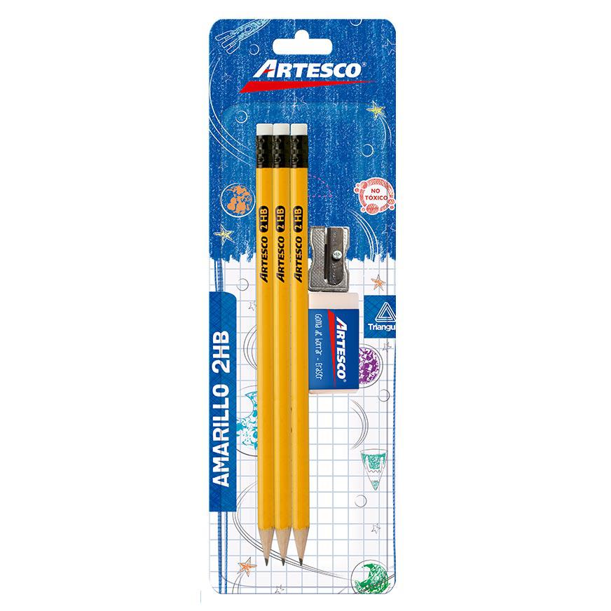 LÃƒÂ¡piz 2Hb Amarillo Artesco BlÃƒÂ­ster X 3 Und Borrador Tajador