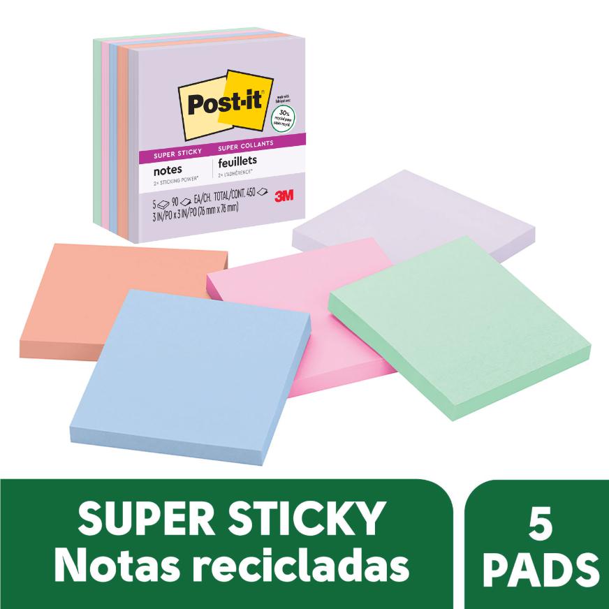Notas Adhesivas 3M PostIt Super Sticky 76 X 76 Mm Colores Frutales 450 Hojas