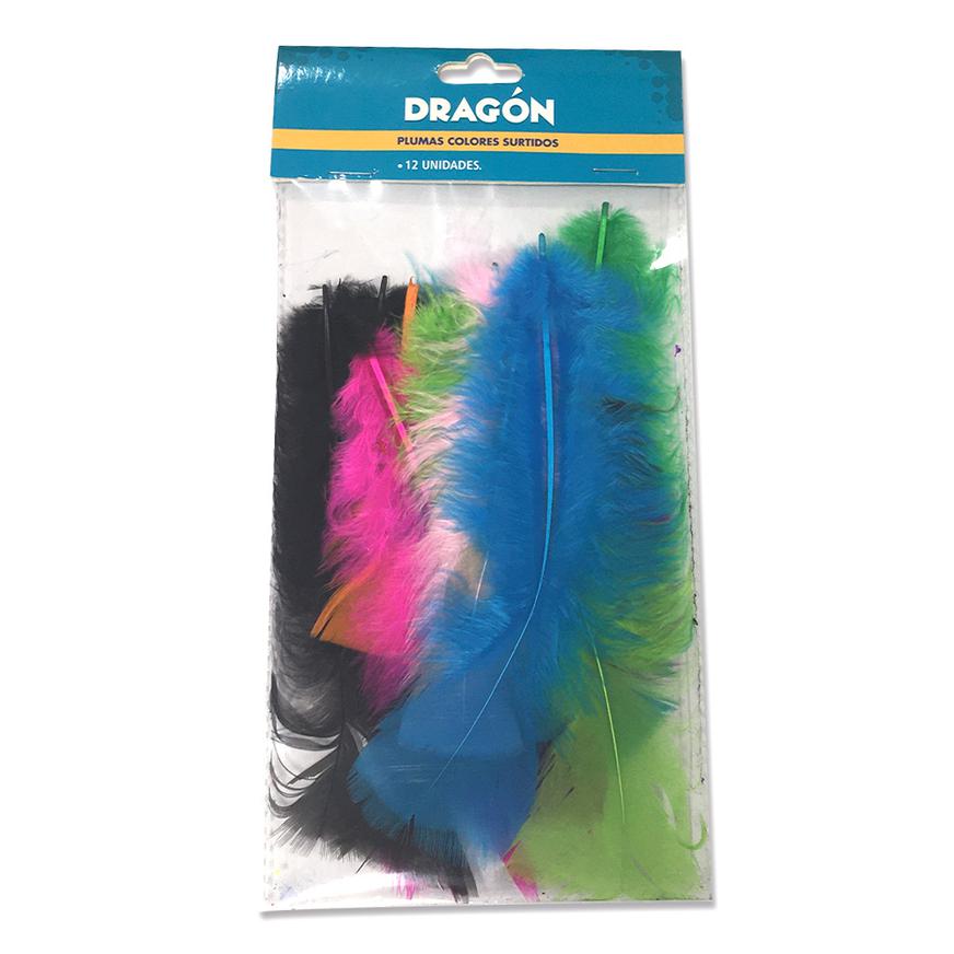 Plumas De Colores Dragon Surtido X 12 Und