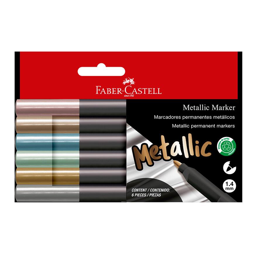 PlumÃƒÂ³n Indeleble Delgado Faber Castell MetÃƒÂ¡lico Punta Mediana X 6 Und Imagen principal del producto