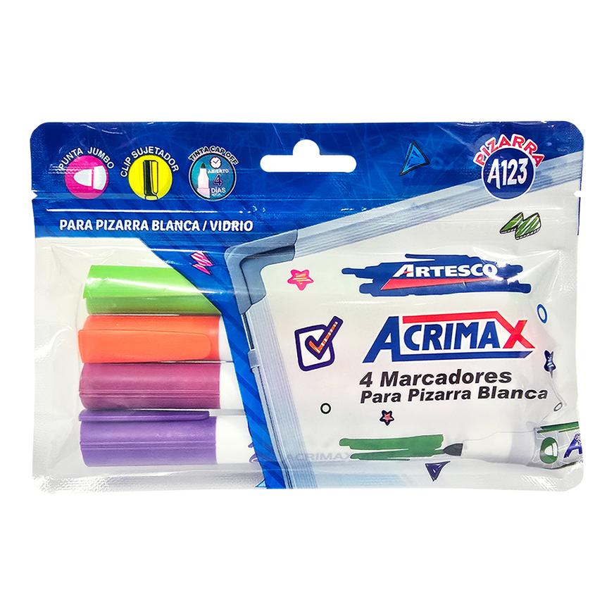 PlumÃƒÂ³n Para Pizarra Artesco Acrimax 123 Estuche X 4 Und