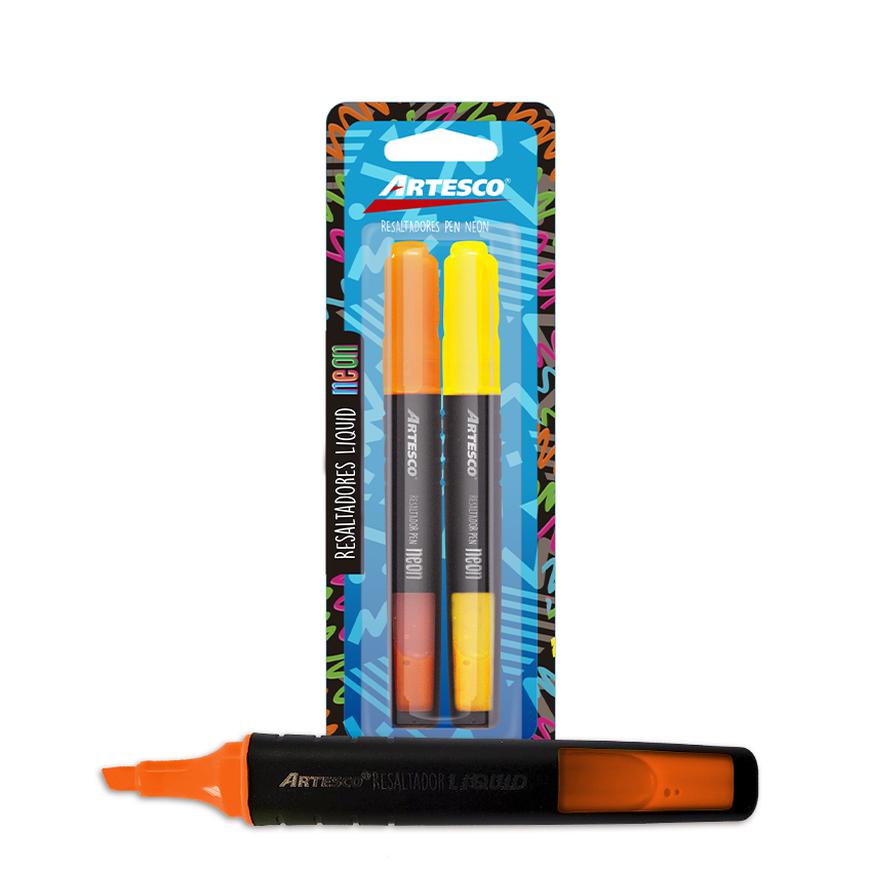 Resaltador Artesco Liquid NeÃƒÂ³n AmarilloNaranja X 2 Und