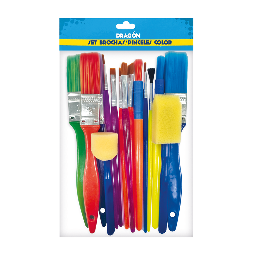Set Brochas Y Pinceles DragÃƒÂ³n De Colores X 15 Unidades